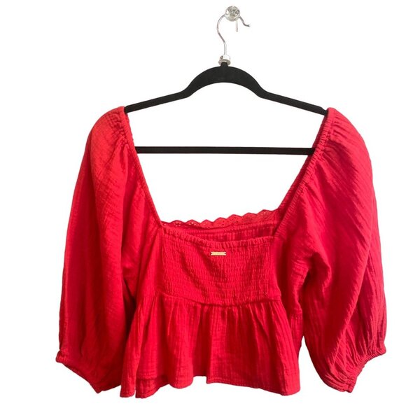 NWT BILLABONG Cross My Heart Puff Sleeve Crop Top, size Large/12 - Picture 5 of 9